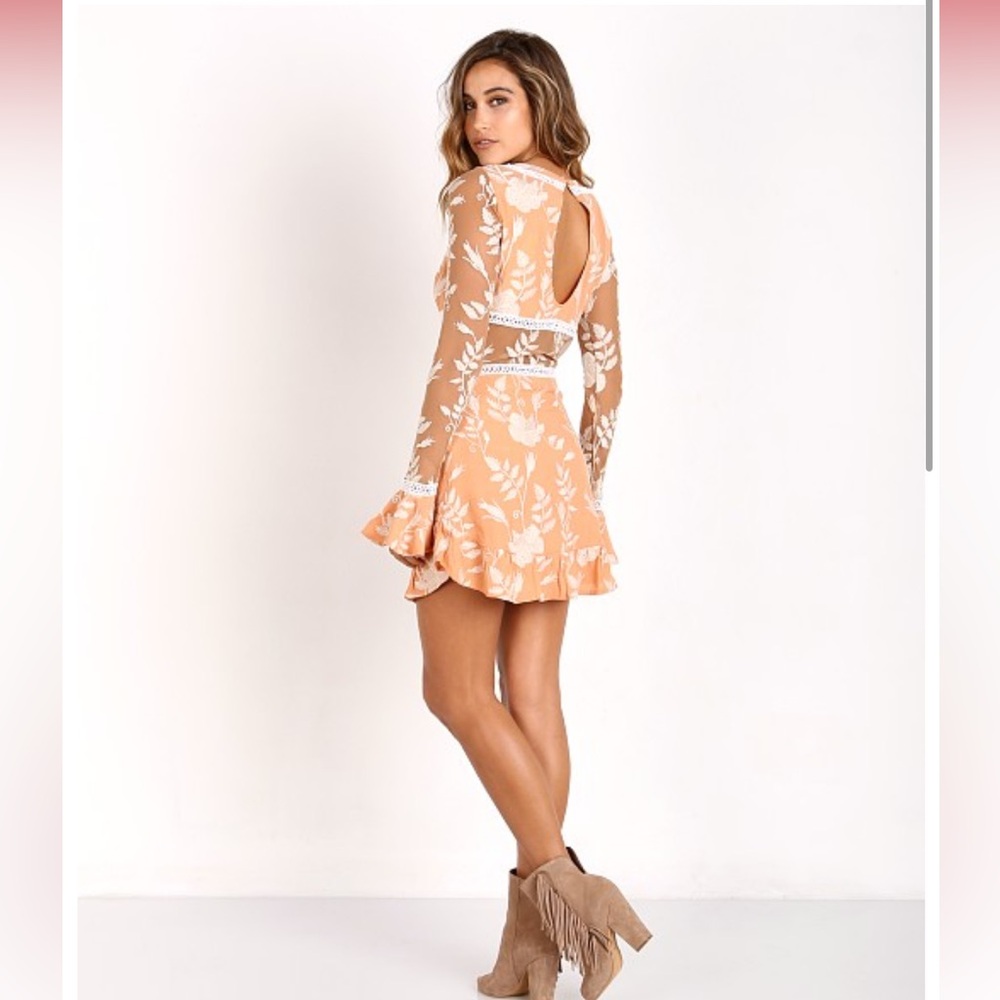 For Love & Lemons Mia Long Sleeve Dress Peach size Medium - Picture 9 of 11